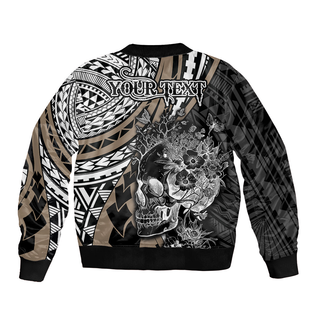 Personalised Polynesia Skull Sleeve Zip Bomber Jacket Tattoo In The Style Of Maori With Marine Life Gold - Wonder Print Shop
