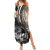 Personalised Polynesia Skull Summer Maxi Dress Tattoo In The Style Of Maori With Marine Life Gold - Wonder Print Shop