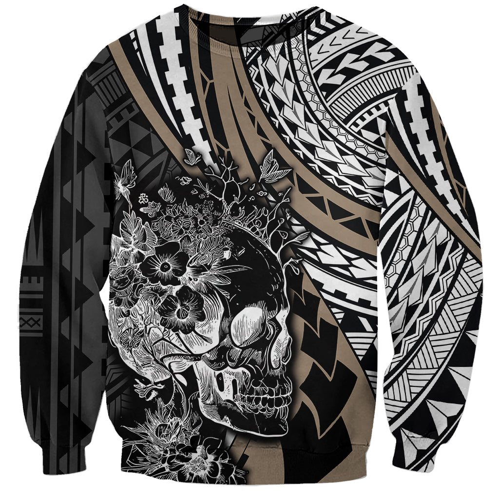Personalised Polynesia Skull Sweatshirt Tattoo In The Style Of Maori With Marine Life Gold - Wonder Print Shop