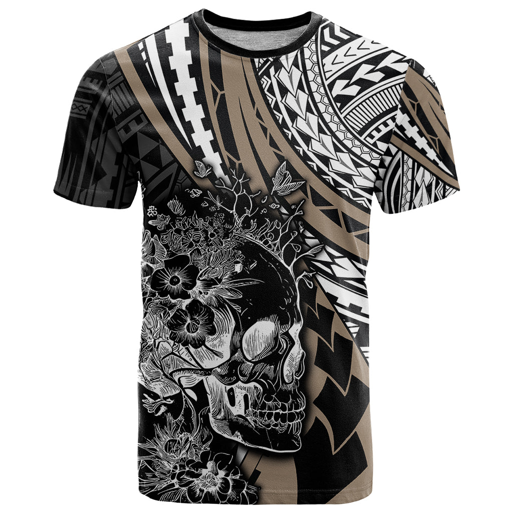Personalised Polynesia Skull T Shirt Tattoo In The Style Of Maori With Marine Life Gold - Wonder Print Shop