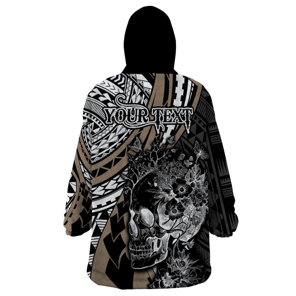 Personalised Polynesia Skull Wearable Blanket Hoodie Tattoo In The Style Of Maori With Marine Life Gold - Wonder Print Shop
