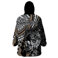 Personalised Polynesia Skull Wearable Blanket Hoodie Tattoo In The Style Of Maori With Marine Life Gold - Wonder Print Shop
