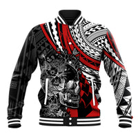 Personalised Polynesia Skull Baseball Jacket Tattoo In The Style Of Maori With Marine Life Red LT9 - Wonder Print Shop