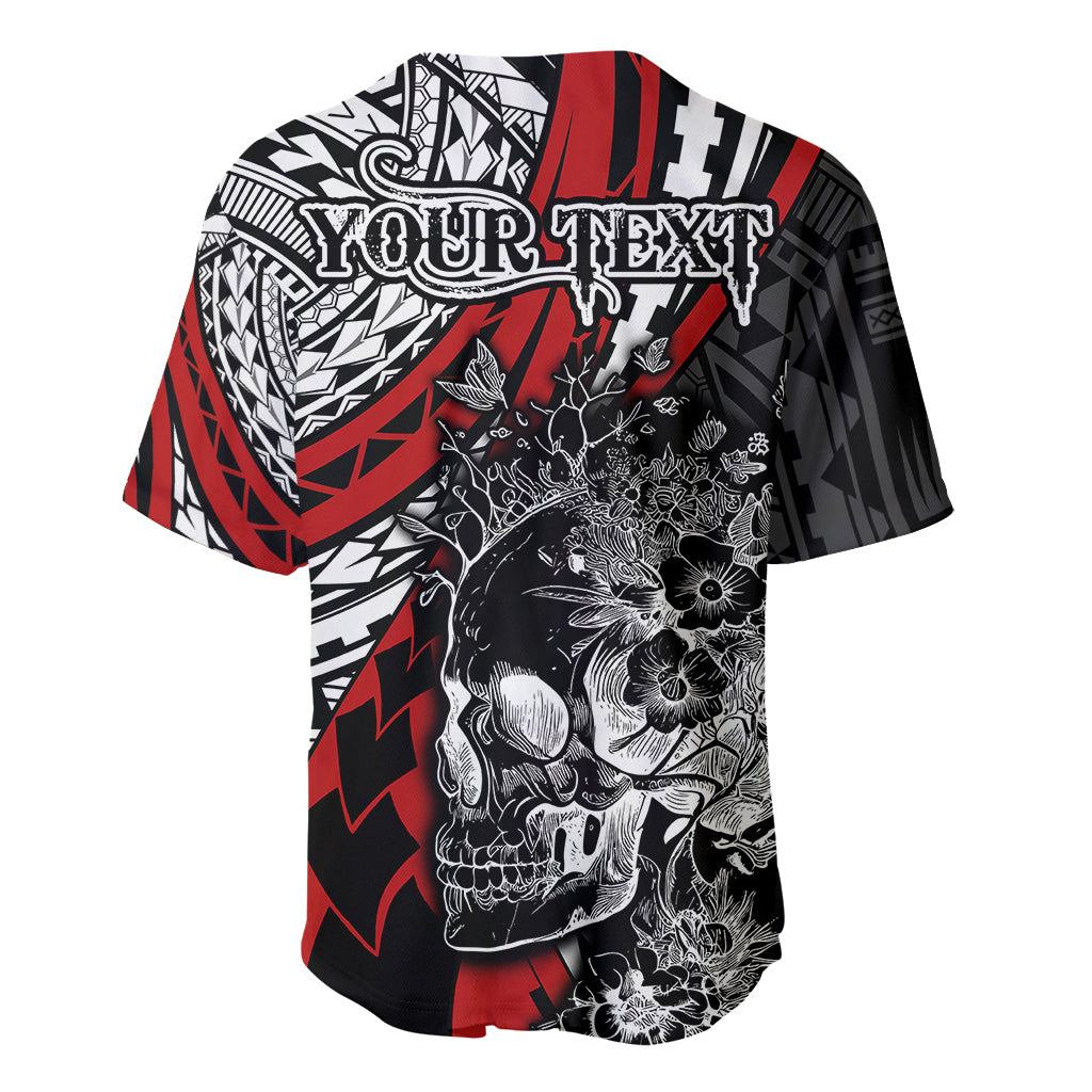 Personalised Polynesia Skull Baseball Jersey Tattoo In The Style Of Maori With Marine Life Red LT9 - Wonder Print Shop