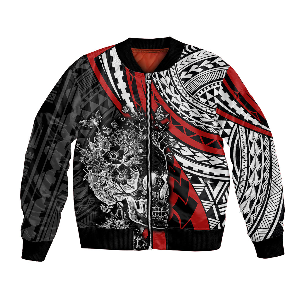 Personalised Polynesia Skull Bomber Jacket Tattoo In The Style Of Maori With Marine Life Red LT9 - Wonder Print Shop