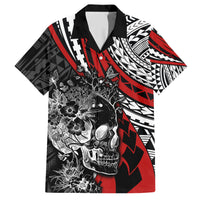 Personalised Polynesia Skull Family Matching Short Sleeve Bodycon Dress and Hawaiian Shirt Tattoo In The Style Of Maori With Marine Life Red - Wonder Print Shop