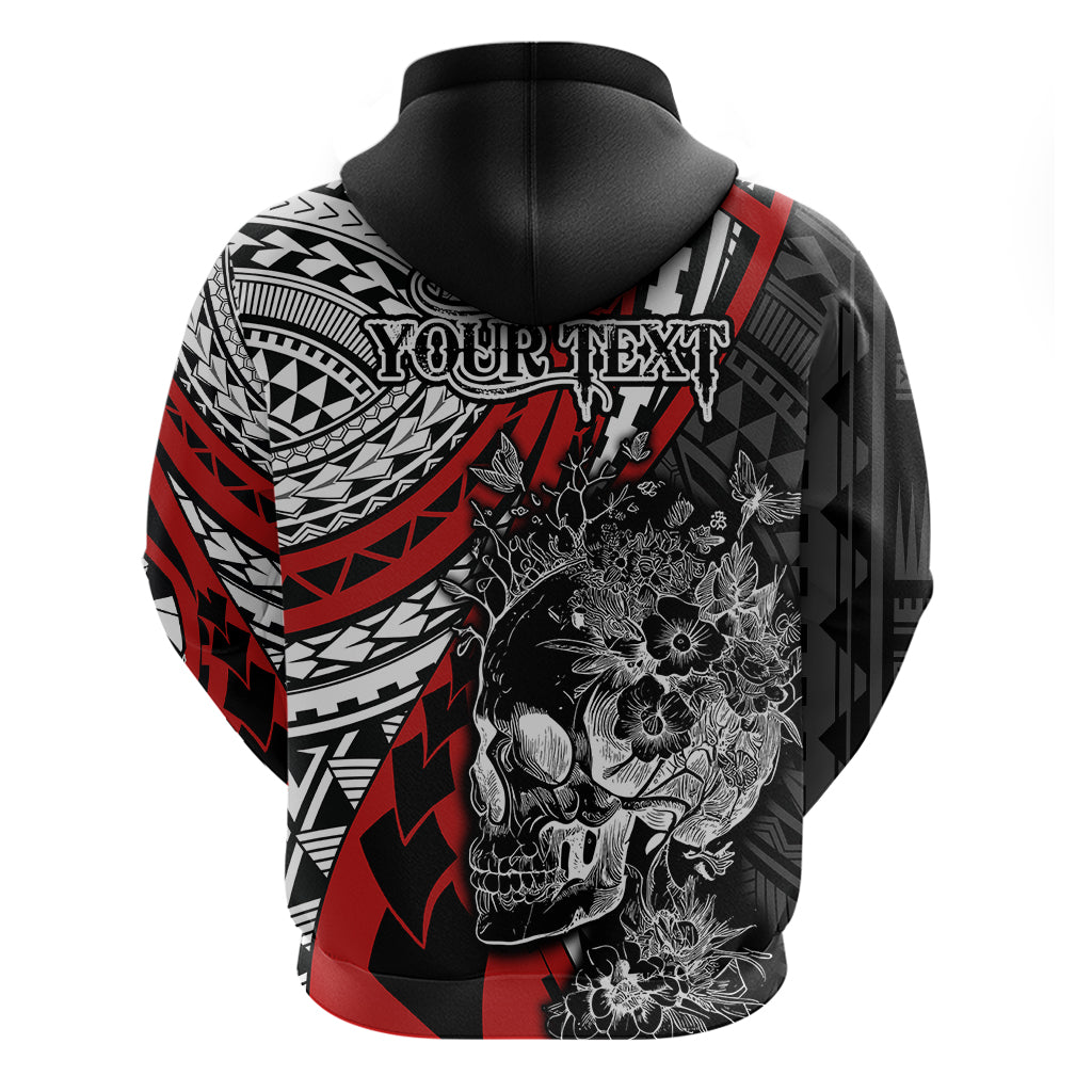 Personalised Polynesia Skull Hoodie Tattoo In The Style Of Maori With Marine Life Red - Wonder Print Shop