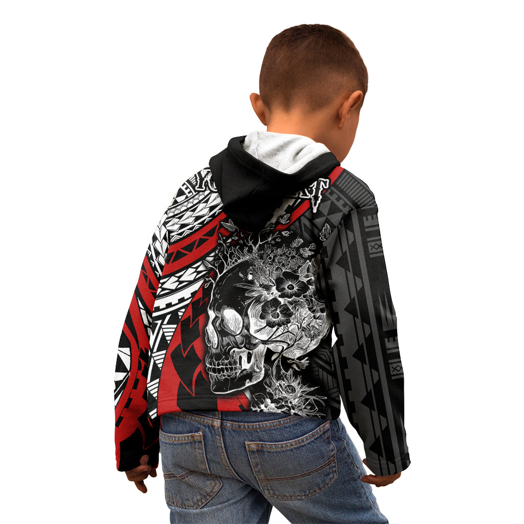 Personalised Polynesia Skull Kid Hoodie Tattoo In The Style Of Maori With Marine Life Red - Wonder Print Shop