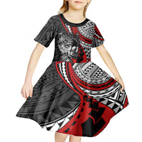 Personalised Polynesia Skull Kid Short Sleeve Dress Tattoo In The Style Of Maori With Marine Life Red - Wonder Print Shop