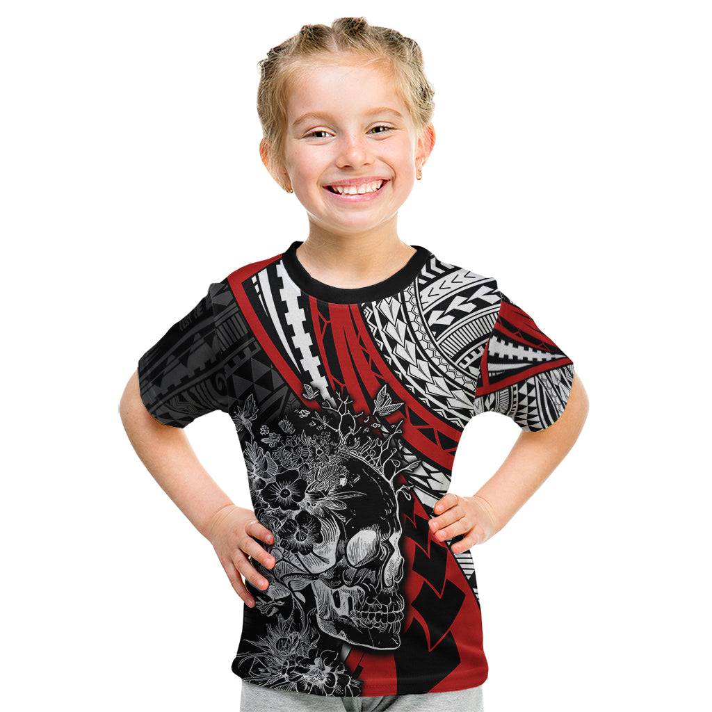 Personalised Polynesia Skull Kid T Shirt Tattoo In The Style Of Maori With Marine Life Red - Wonder Print Shop