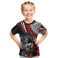 Personalised Polynesia Skull Kid T Shirt Tattoo In The Style Of Maori With Marine Life Red - Wonder Print Shop