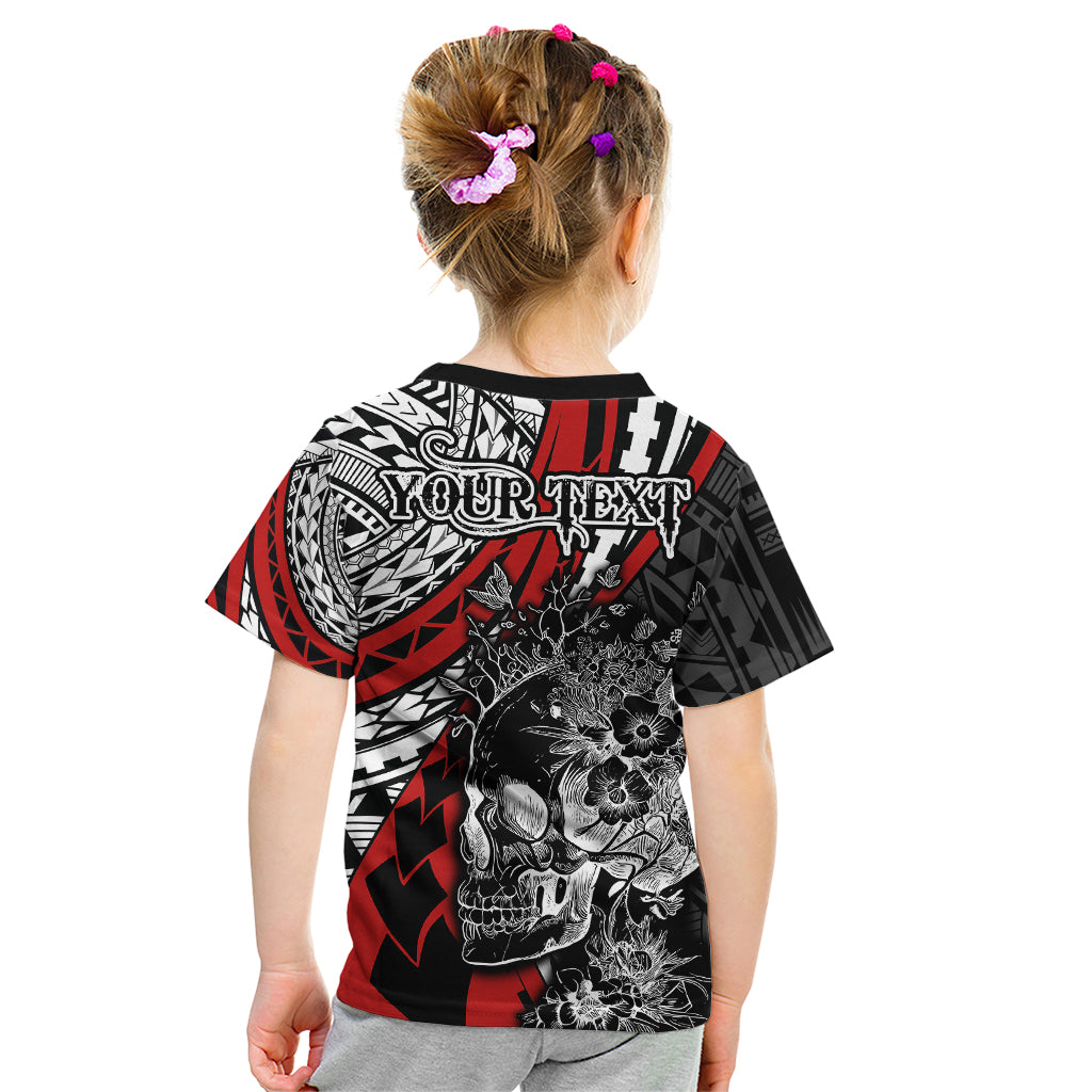 Personalised Polynesia Skull Kid T Shirt Tattoo In The Style Of Maori With Marine Life Red - Wonder Print Shop