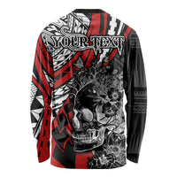 Personalised Polynesia Skull Long Sleeve Shirt Tattoo In The Style Of Maori With Marine Life Red - Wonder Print Shop