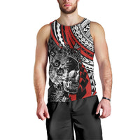 Personalised Polynesia Skull Men Tank Top Tattoo In The Style Of Maori With Marine Life Red - Wonder Print Shop