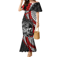 Personalised Polynesia Skull Mermaid Dress Tattoo In The Style Of Maori With Marine Life Red - Wonder Print Shop
