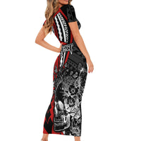 Personalised Polynesia Skull Short Sleeve Bodycon Dress Tattoo In The Style Of Maori With Marine Life Red - Wonder Print Shop