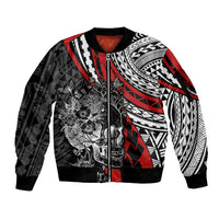 Personalised Polynesia Skull Sleeve Zip Bomber Jacket Tattoo In The Style Of Maori With Marine Life Red - Wonder Print Shop