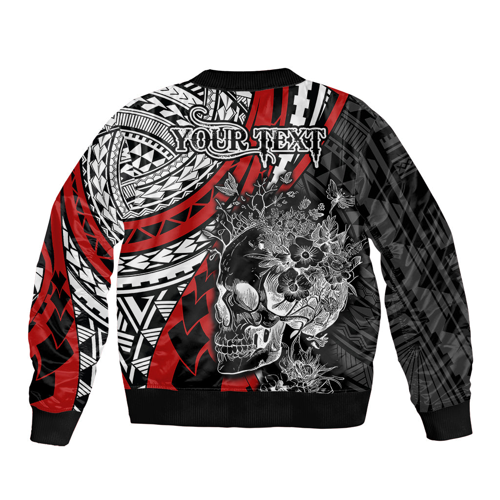 Personalised Polynesia Skull Sleeve Zip Bomber Jacket Tattoo In The Style Of Maori With Marine Life Red - Wonder Print Shop