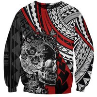 Personalised Polynesia Skull Sweatshirt Tattoo In The Style Of Maori With Marine Life Red - Wonder Print Shop