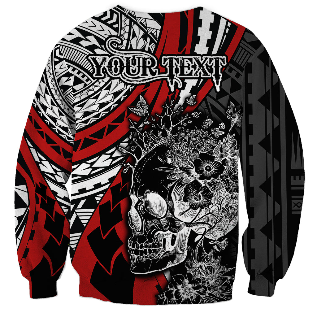 Personalised Polynesia Skull Sweatshirt Tattoo In The Style Of Maori With Marine Life Red - Wonder Print Shop
