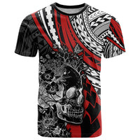 Personalised Polynesia Skull T Shirt Tattoo In The Style Of Maori With Marine Life Red - Wonder Print Shop