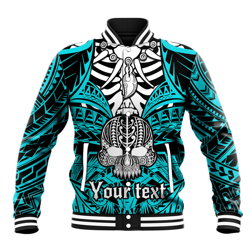 Personalised Polynesia Skull Baseball Jacket With Boars Tusk Aqua Arty Vibe LT9 - Wonder Print Shop