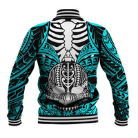 Personalised Polynesia Skull Baseball Jacket With Boars Tusk Aqua Arty Vibe LT9 - Wonder Print Shop