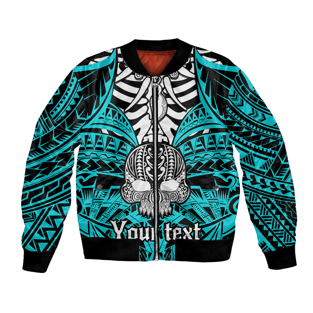 Personalised Polynesia Skull Bomber Jacket With Boars Tusk Aqua Arty Vibe LT9 - Wonder Print Shop