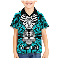 Personalised Polynesia Skull Family Matching Mermaid Dress and Hawaiian Shirt With Boars Tusk Aqua Arty Vibe LT9 - Wonder Print Shop