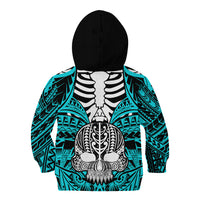 Personalised Polynesia Skull Kid Hoodie With Boars Tusk Aqua Arty Vibe - Wonder Print Shop