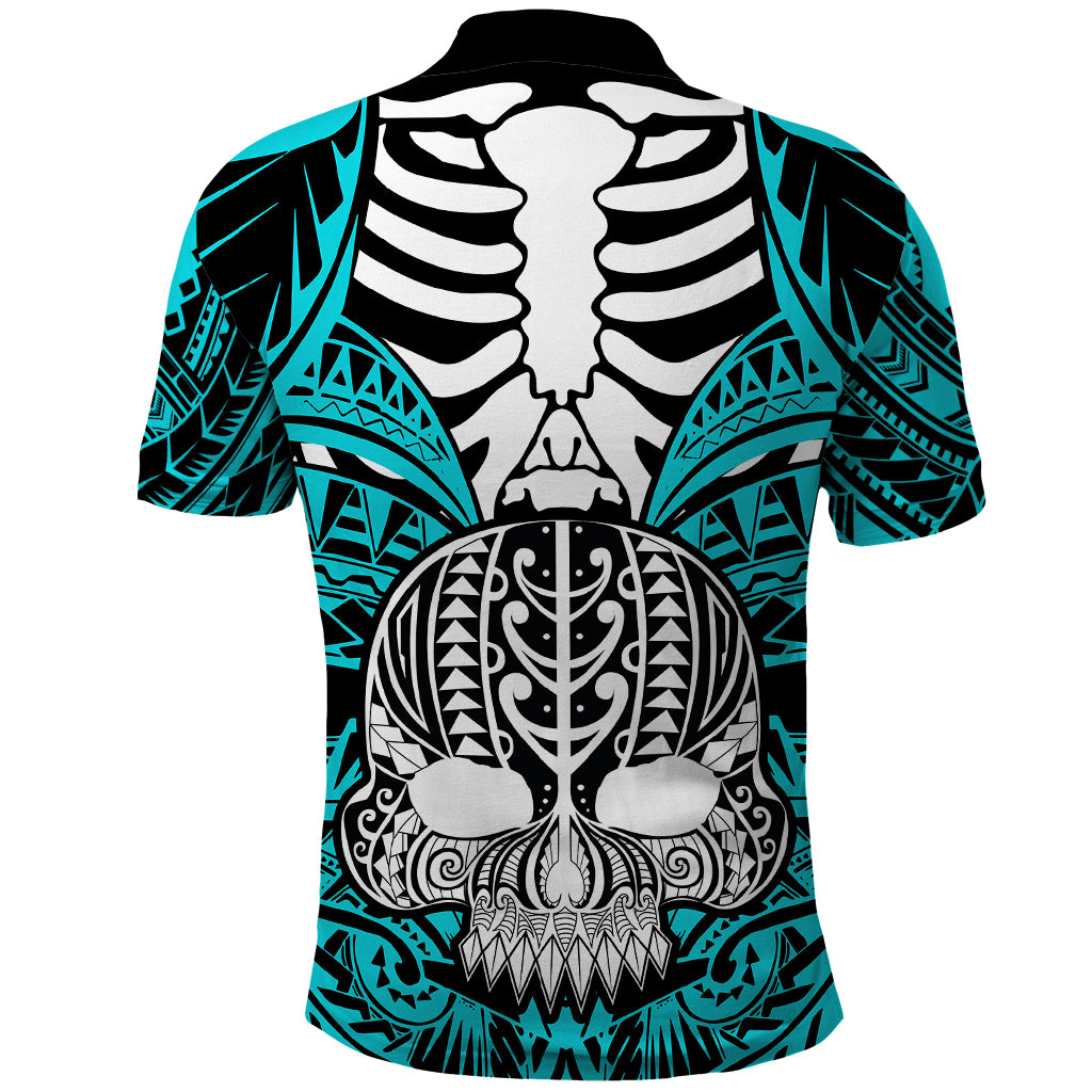 Personalised Polynesia Skull Polo Shirt With Boars Tusk Aqua Arty Vibe - Wonder Print Shop