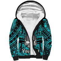 Personalised Polynesia Skull Sherpa Hoodie With Boars Tusk Aqua Arty Vibe - Wonder Print Shop
