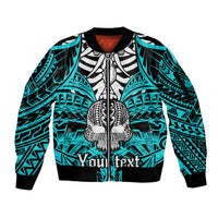 Personalised Polynesia Skull Sleeve Zip Bomber Jacket With Boars Tusk Aqua Arty Vibe - Wonder Print Shop