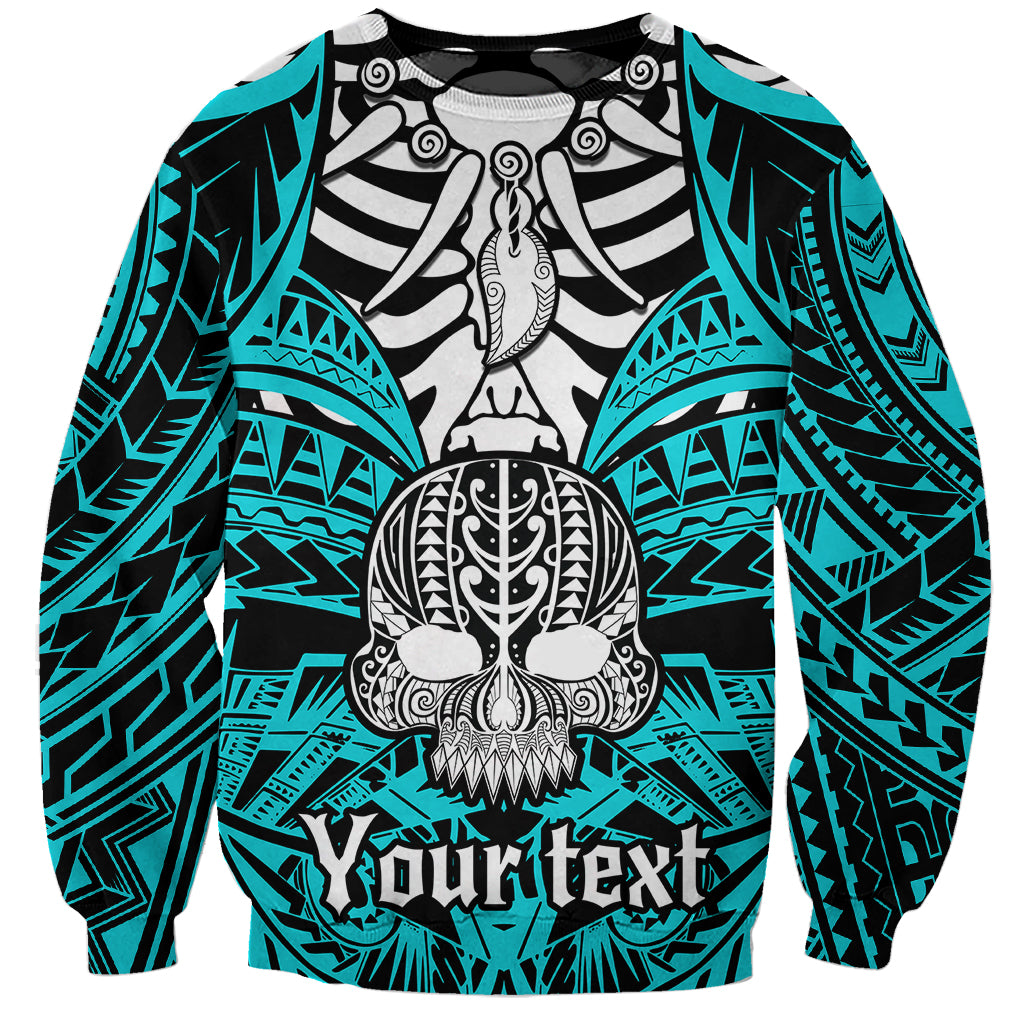 Personalised Polynesia Skull Sweatshirt With Boars Tusk Aqua Arty Vibe - Wonder Print Shop
