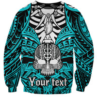 Personalised Polynesia Skull Sweatshirt With Boars Tusk Aqua Arty Vibe - Wonder Print Shop