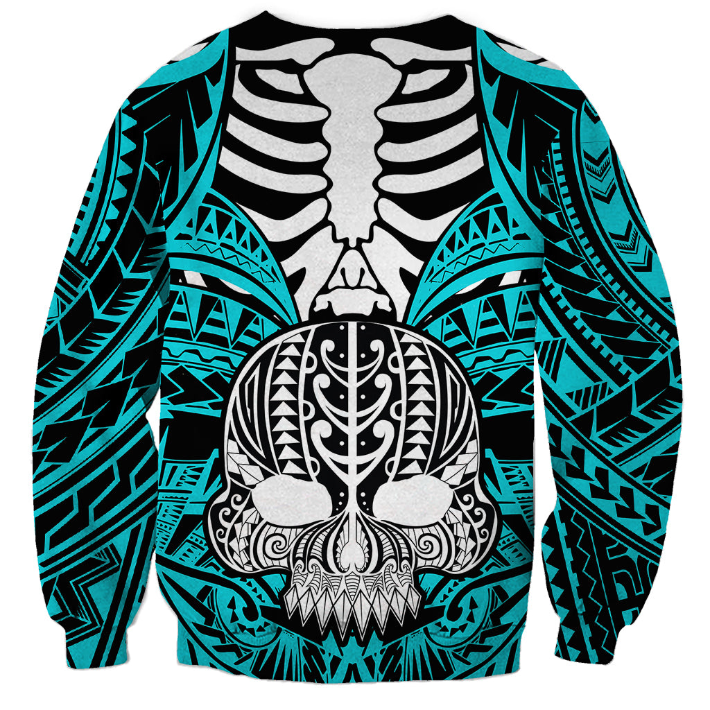 Personalised Polynesia Skull Sweatshirt With Boars Tusk Aqua Arty Vibe - Wonder Print Shop