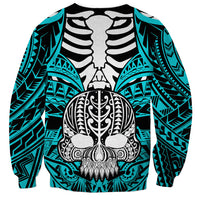 Personalised Polynesia Skull Sweatshirt With Boars Tusk Aqua Arty Vibe - Wonder Print Shop