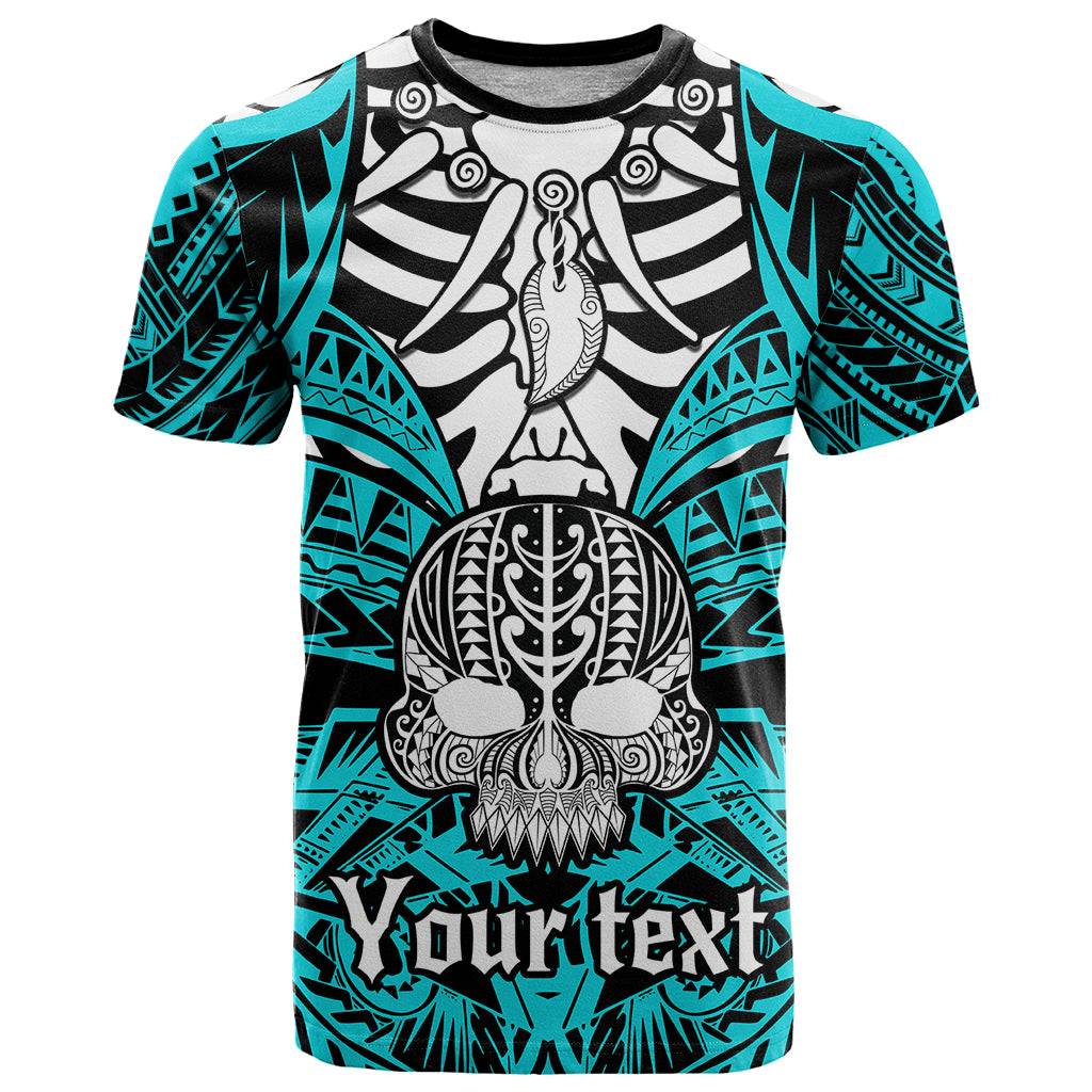 Personalised Polynesia Skull T Shirt With Boars Tusk Aqua Arty Vibe - Wonder Print Shop