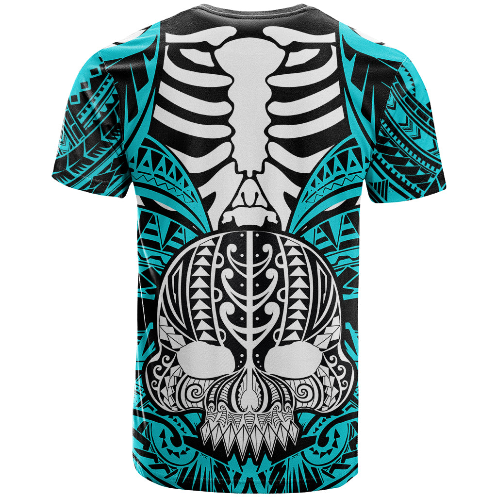 Personalised Polynesia Skull T Shirt With Boars Tusk Aqua Arty Vibe - Wonder Print Shop