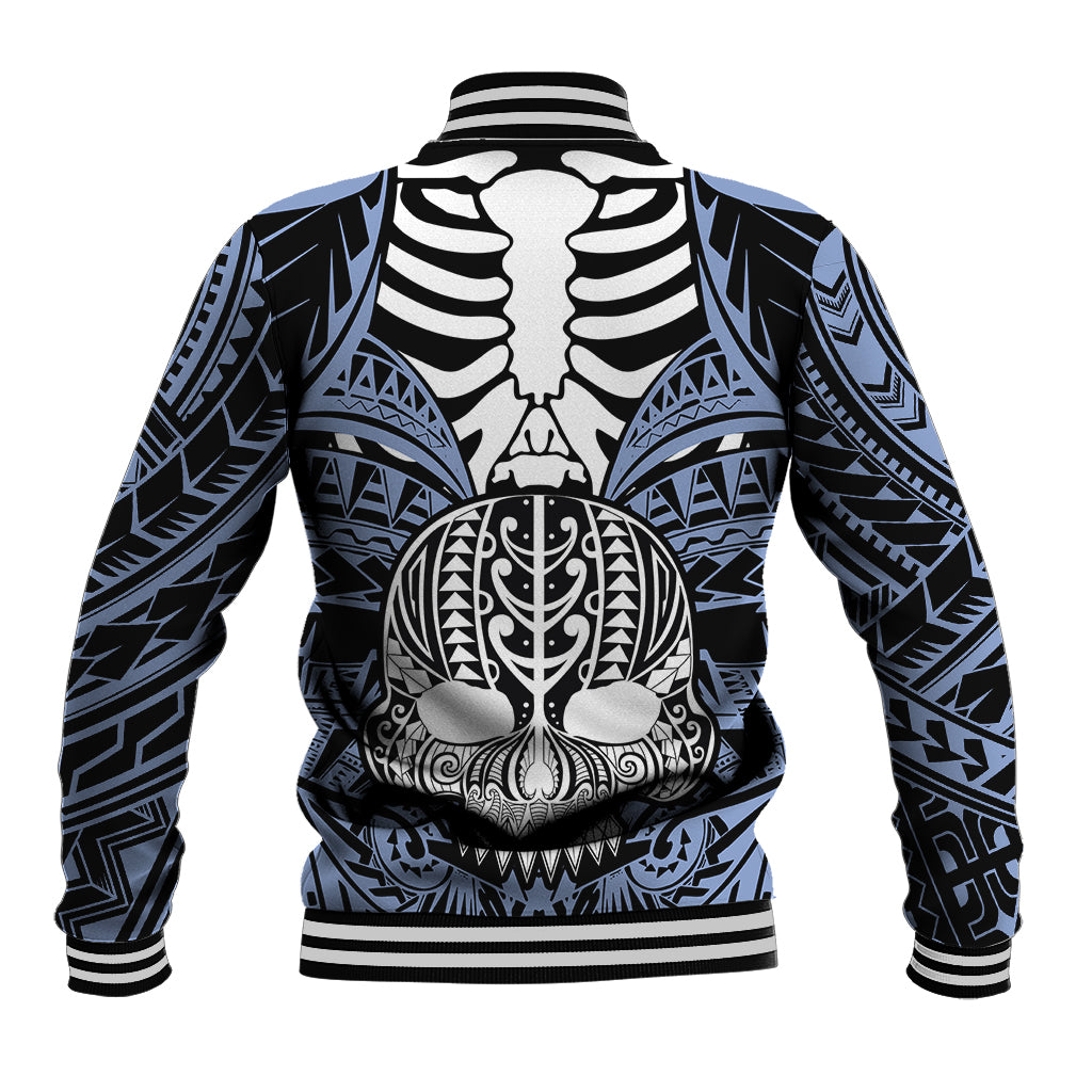 Personalised Polynesia Skull Baseball Jacket With Boars Tusk Blue Arty Vibe LT9 - Wonder Print Shop