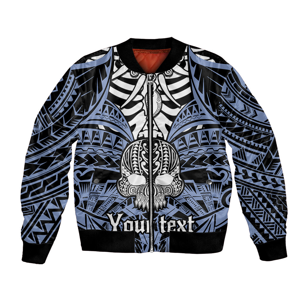 Personalised Polynesia Skull Bomber Jacket With Boars Tusk Blue Arty Vibe LT9 - Wonder Print Shop