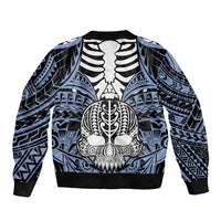 Personalised Polynesia Skull Bomber Jacket With Boars Tusk Blue Arty Vibe LT9 - Wonder Print Shop