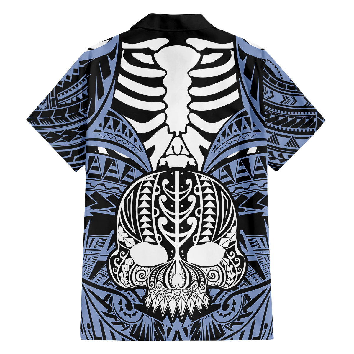 Personalised Polynesia Skull Family Matching Long Sleeve Bodycon Dress and Hawaiian Shirt With Boars Tusk Blue Arty Vibe LT9 - Wonder Print Shop