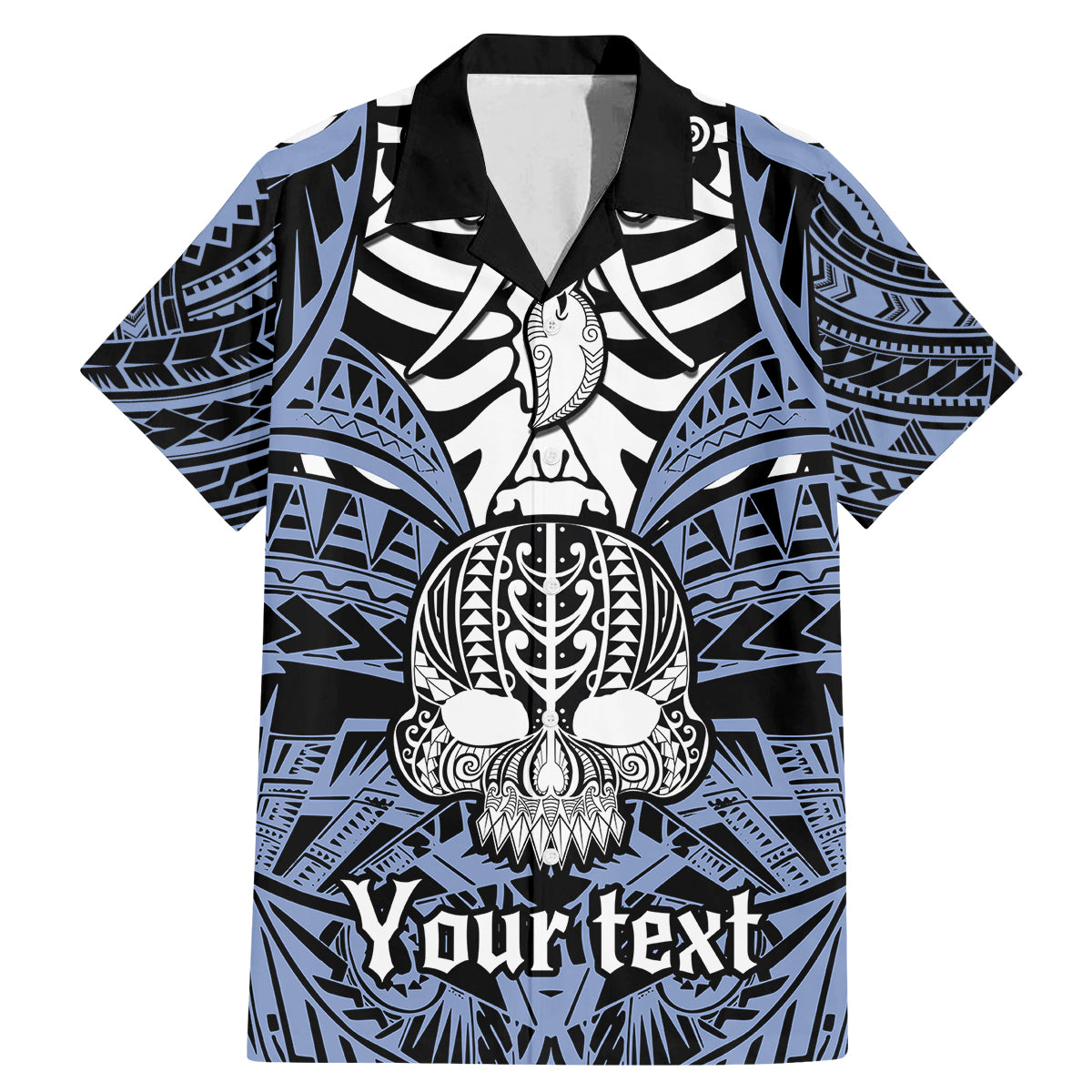Personalised Polynesia Skull Family Matching Mermaid Dress and Hawaiian Shirt With Boars Tusk Blue Arty Vibe LT9 - Wonder Print Shop