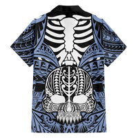 Personalised Polynesia Skull Family Matching Tank Maxi Dress and Hawaiian Shirt With Boars Tusk Blue Arty Vibe - Wonder Print Shop