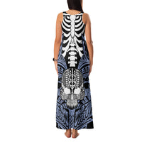 Personalised Polynesia Skull Family Matching Tank Maxi Dress and Hawaiian Shirt With Boars Tusk Blue Arty Vibe - Wonder Print Shop