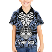 Personalised Polynesia Skull Family Matching Tank Maxi Dress and Hawaiian Shirt With Boars Tusk Blue Arty Vibe - Wonder Print Shop
