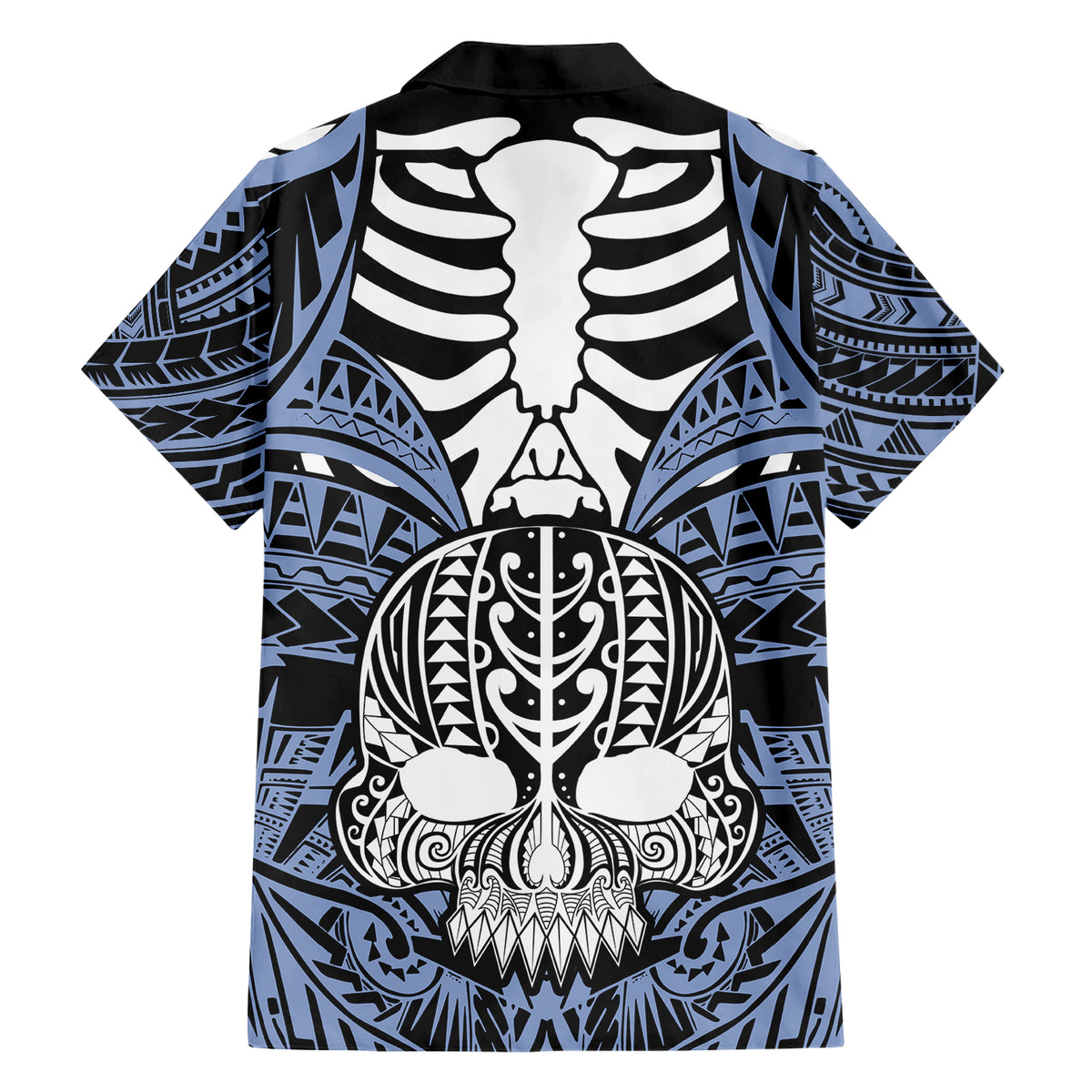 Personalised Polynesia Skull Hawaiian Shirt With Boars Tusk Blue Arty Vibe - Wonder Print Shop