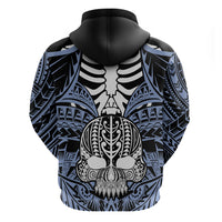 Personalised Polynesia Skull Hoodie With Boars Tusk Blue Arty Vibe - Wonder Print Shop