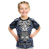 Personalised Polynesia Skull Kid T Shirt With Boars Tusk Blue Arty Vibe - Wonder Print Shop
